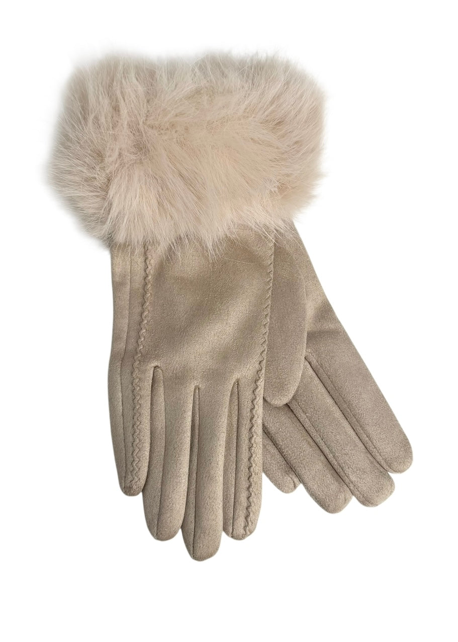 Hansker m/ fuskepels Lys Beige