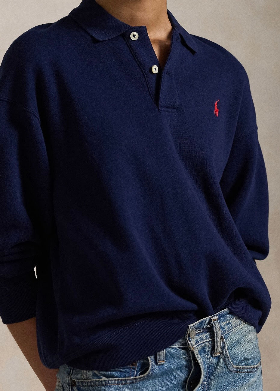 Polo Collar Fleece Pullover Navy