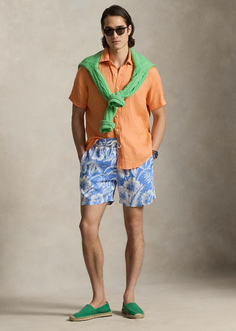 Traveler Linen Swim Trunk Blue Floral