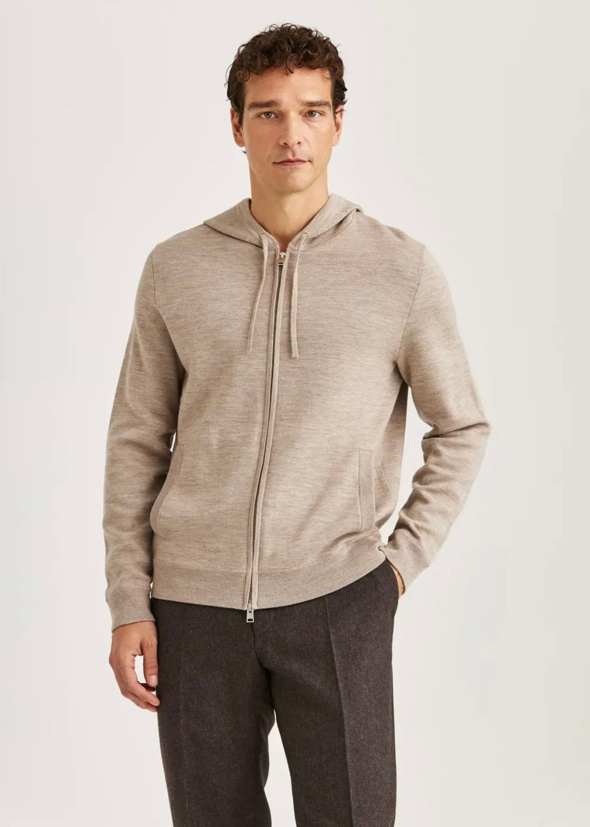 Merino Double Zip hood Khaki