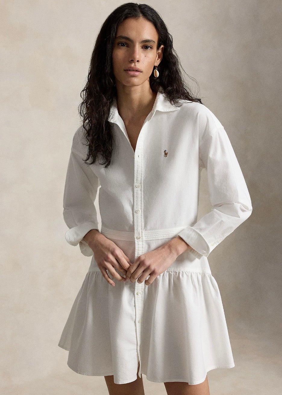 Cotton Oxford Paneled Shirtdress White