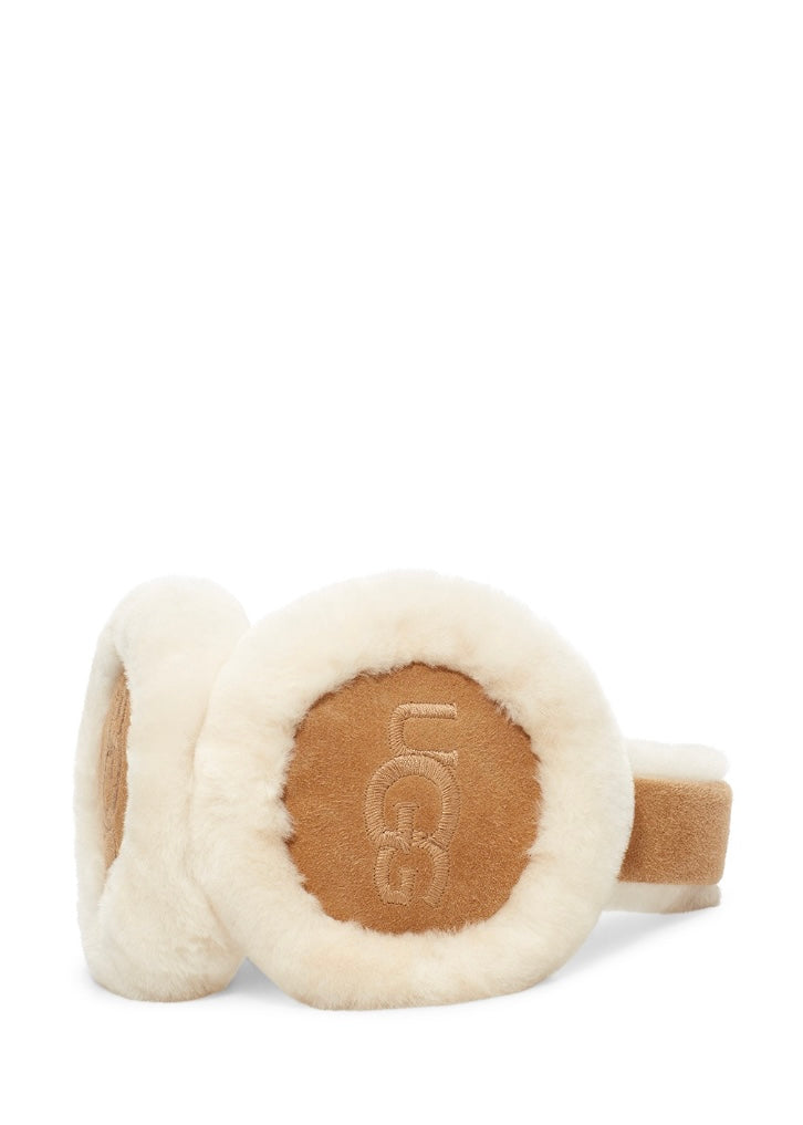 Sheepskin Embroidery Earmuff Chestnut