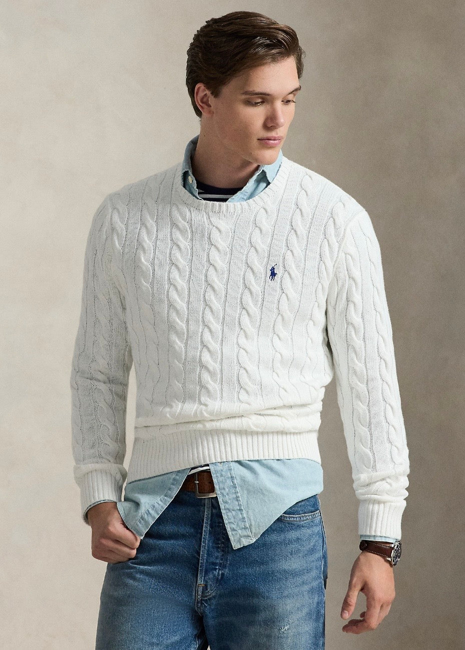 Cable Knit Cotton Sweater White