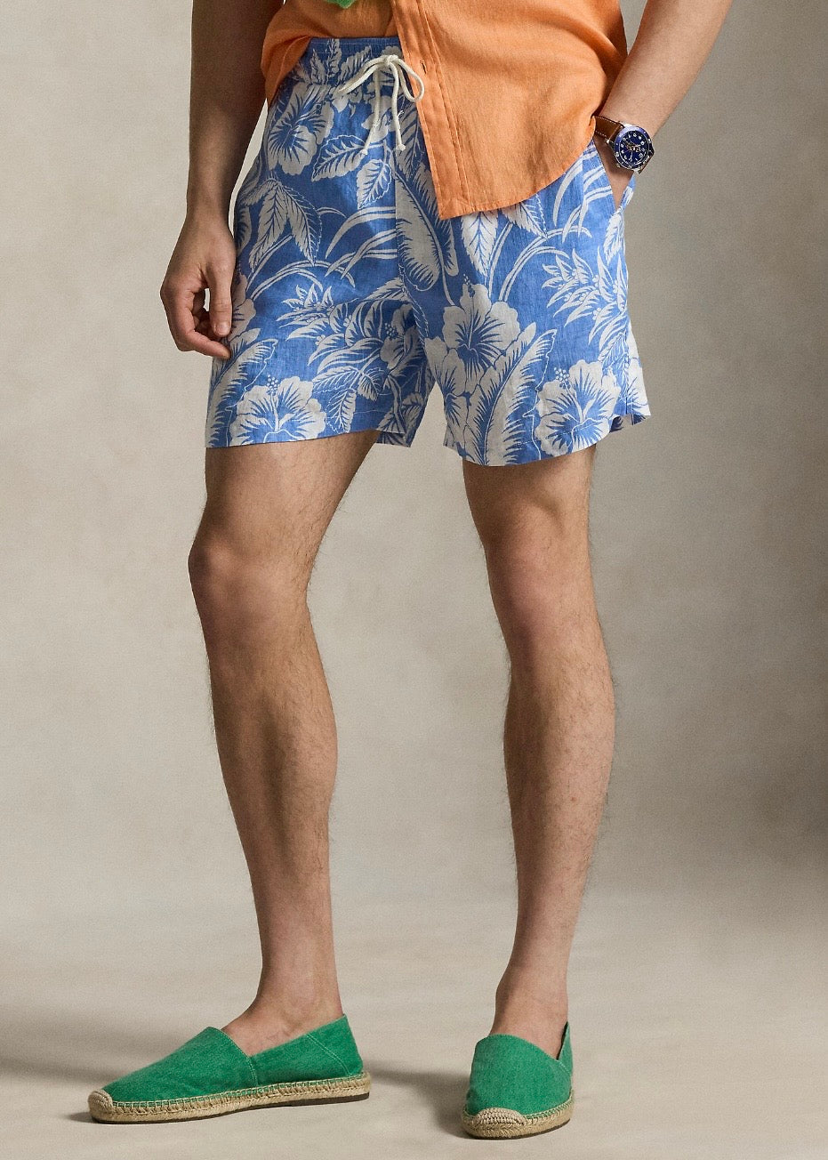 Traveler Linen Swim Trunk Blue Floral
