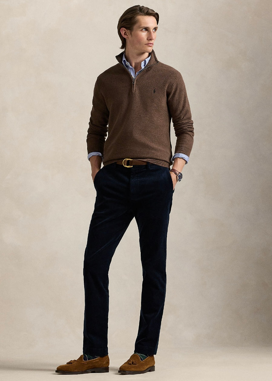 Mesh Knit Quarter Zip Nutmeg Brown