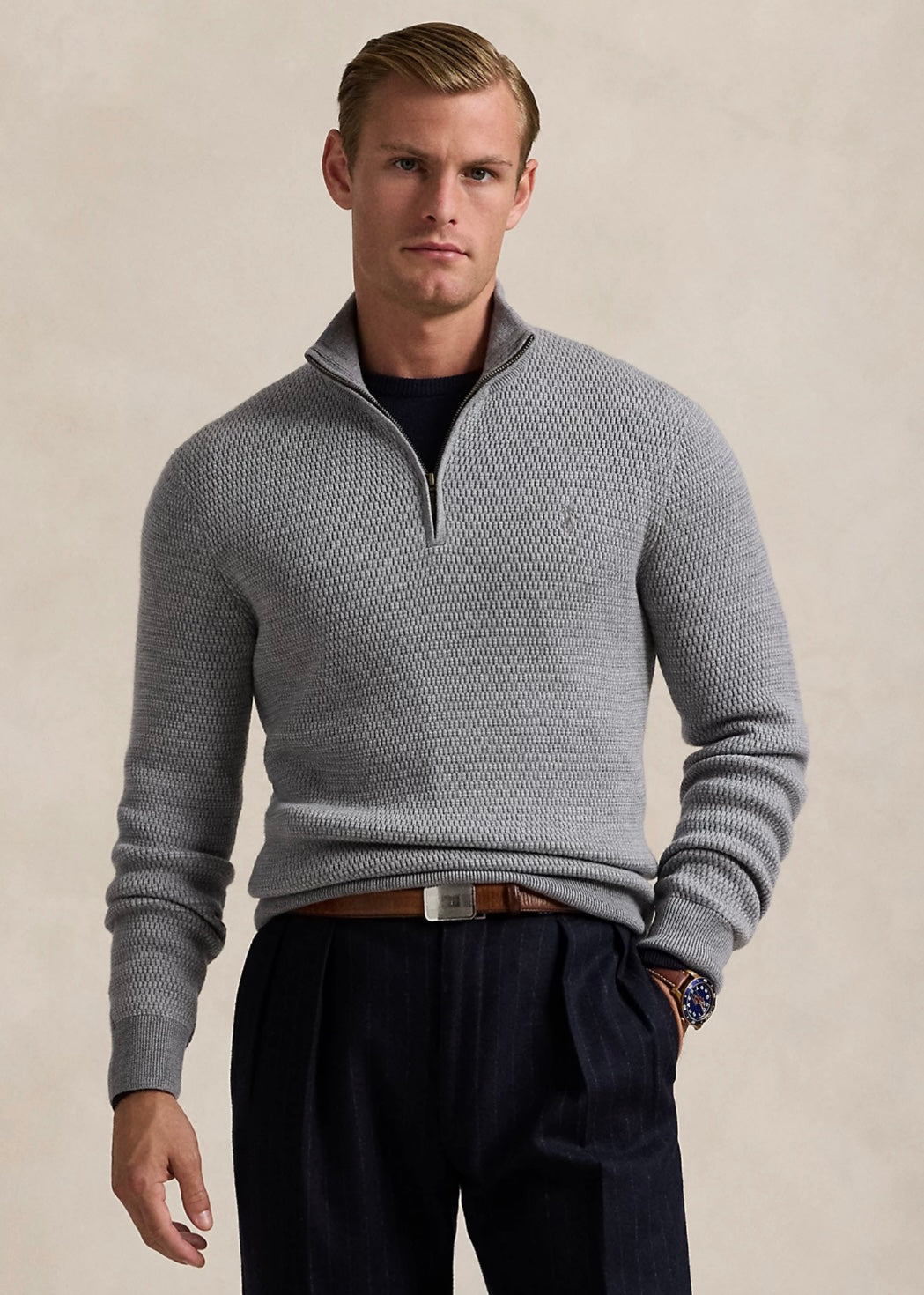 Polo Ralph Lauren Structur Wool zip - Grey Combo