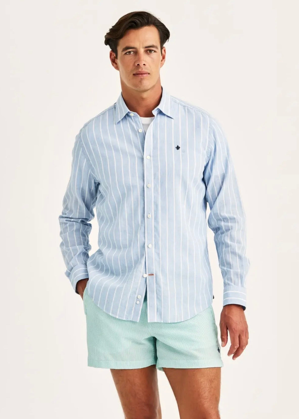 Douglas Linen Stripe Shirt Light Blue