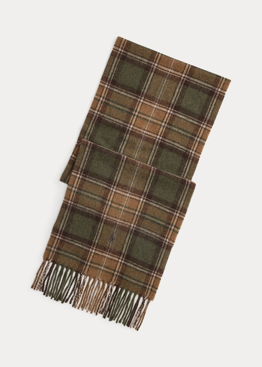 Plaid Fringe Wool scarf Brown Multi