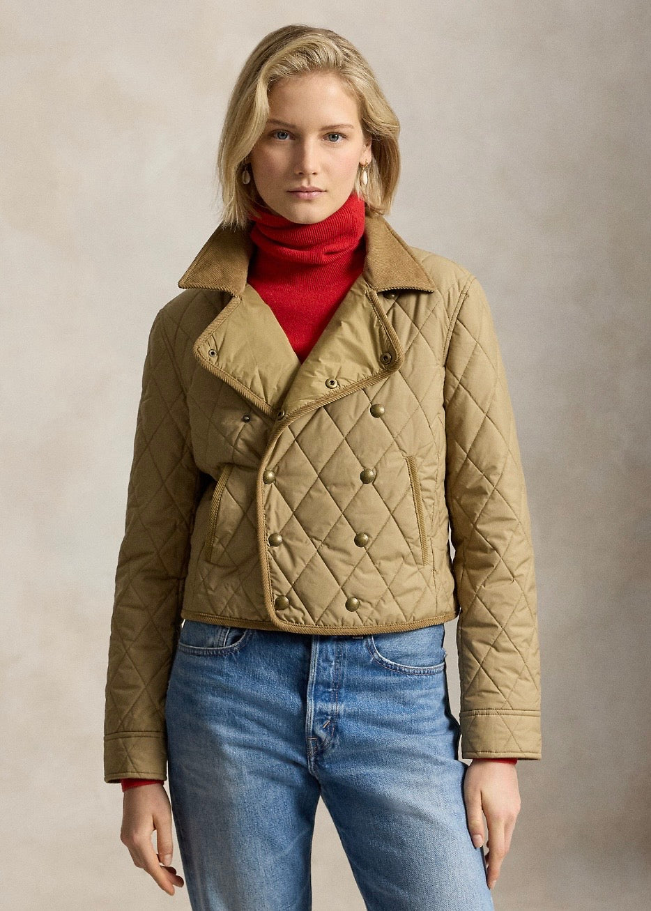 Double Breasted Quilted Jacket Desert Khaki