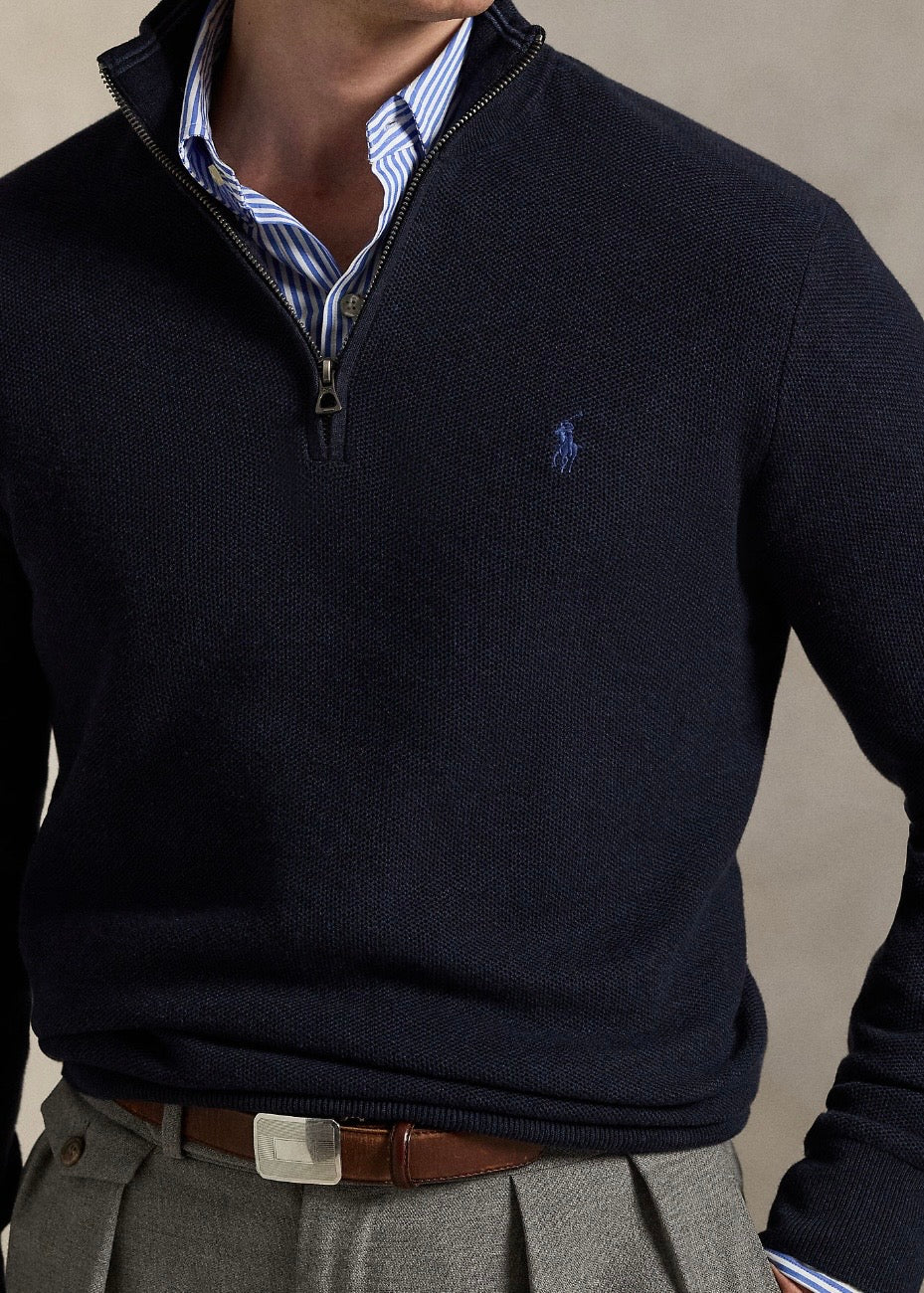 Mesh Knit Quarter Zip Hunter Navy