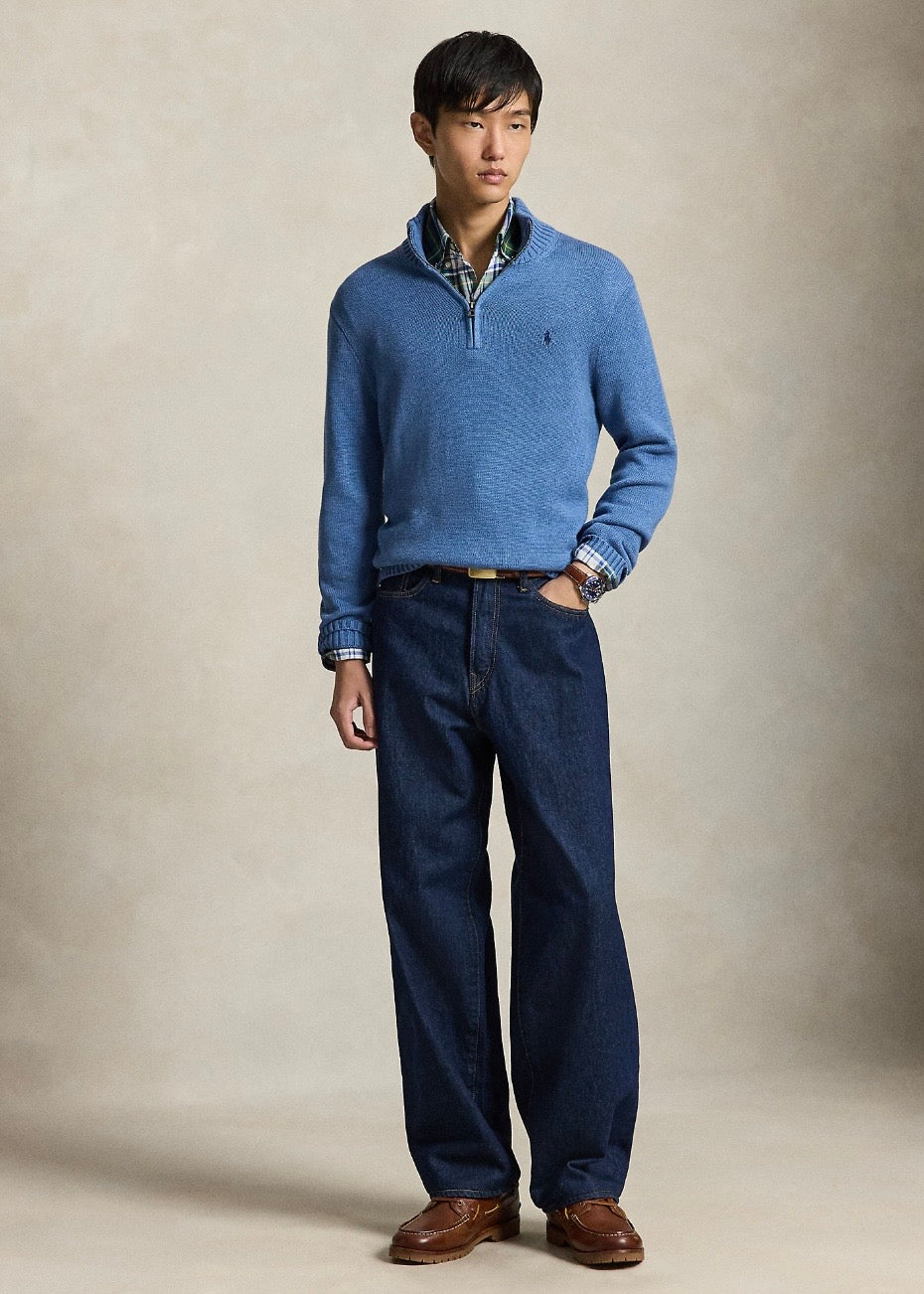 Cotton Quarter Zip Blue Borage