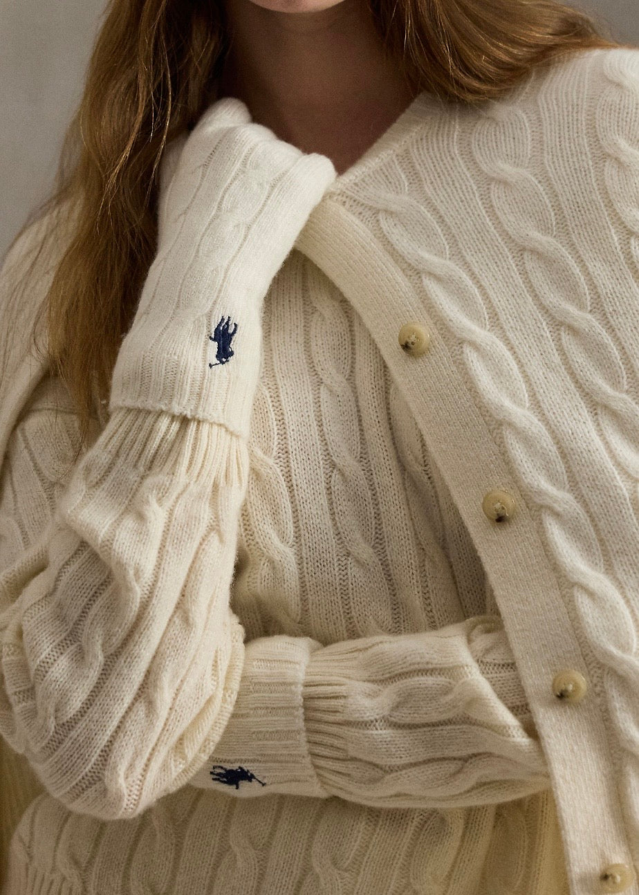 Cable Knit Gloves Cream