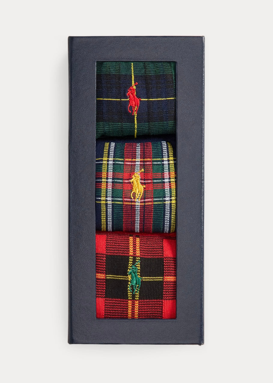 Plaid 3-sock Gift Set Wine/Green/Royal
