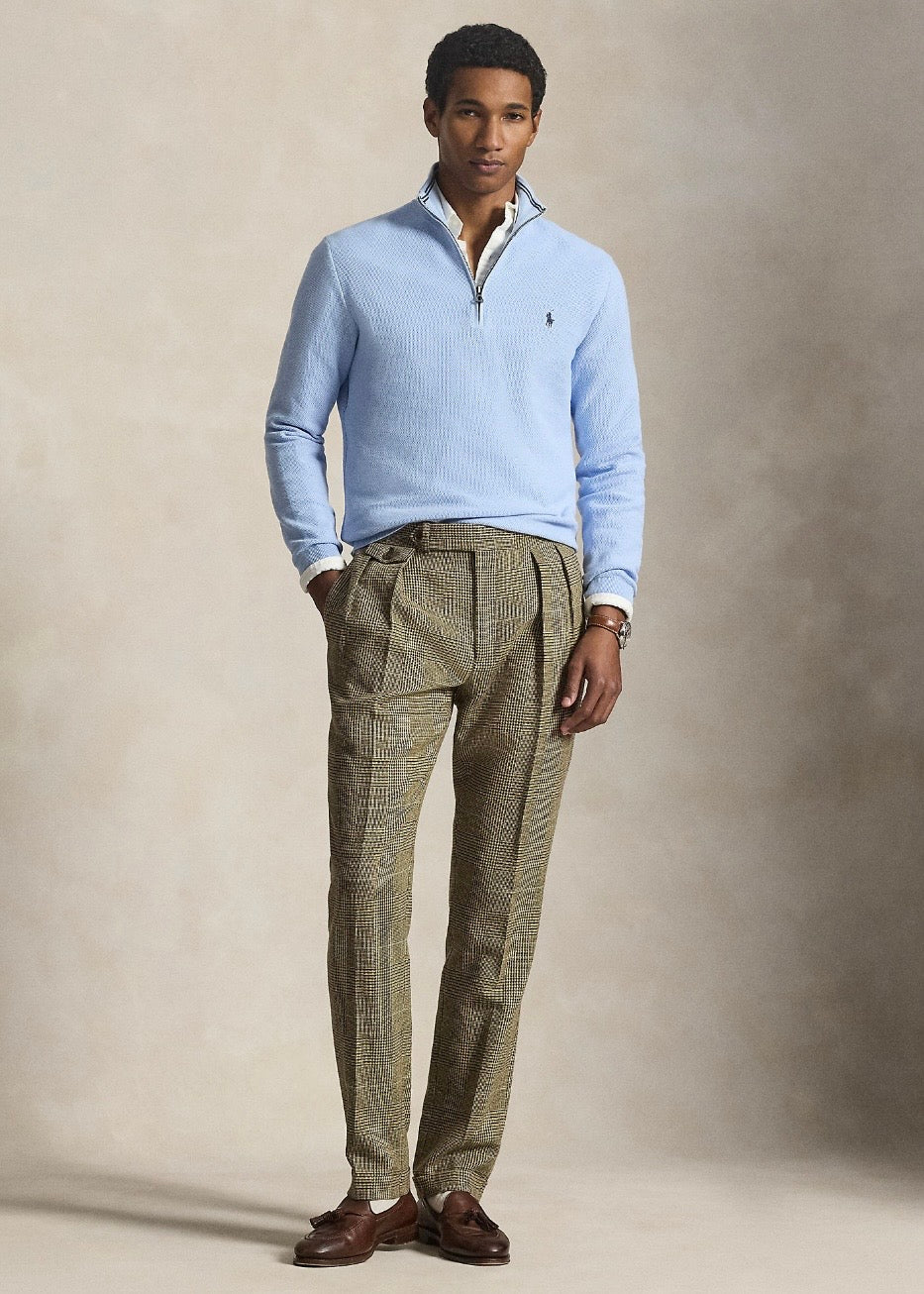 Mesh Knit Quarter Zip Office Blue