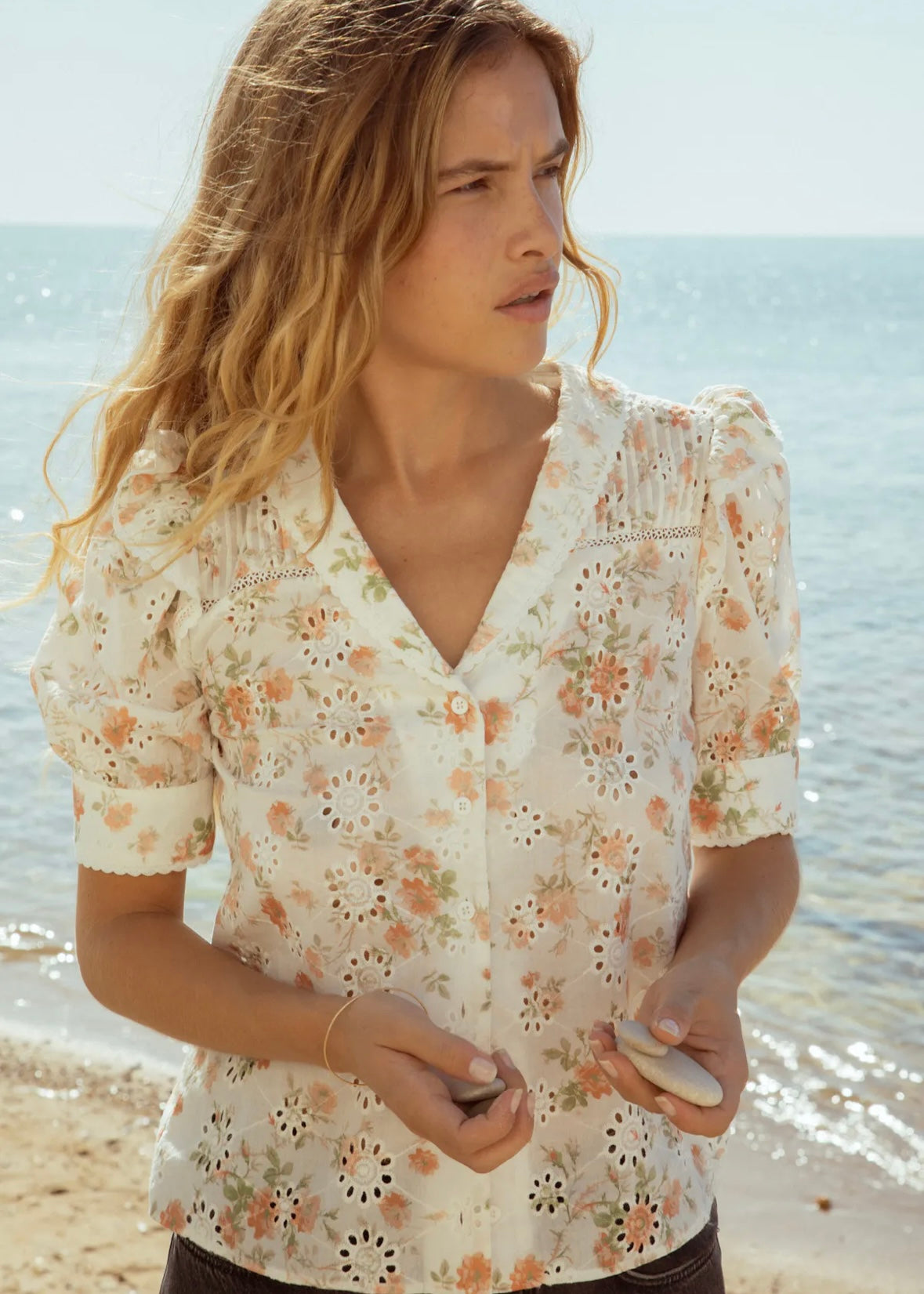 Camilla Pihl Hera blouse - White Rose Print