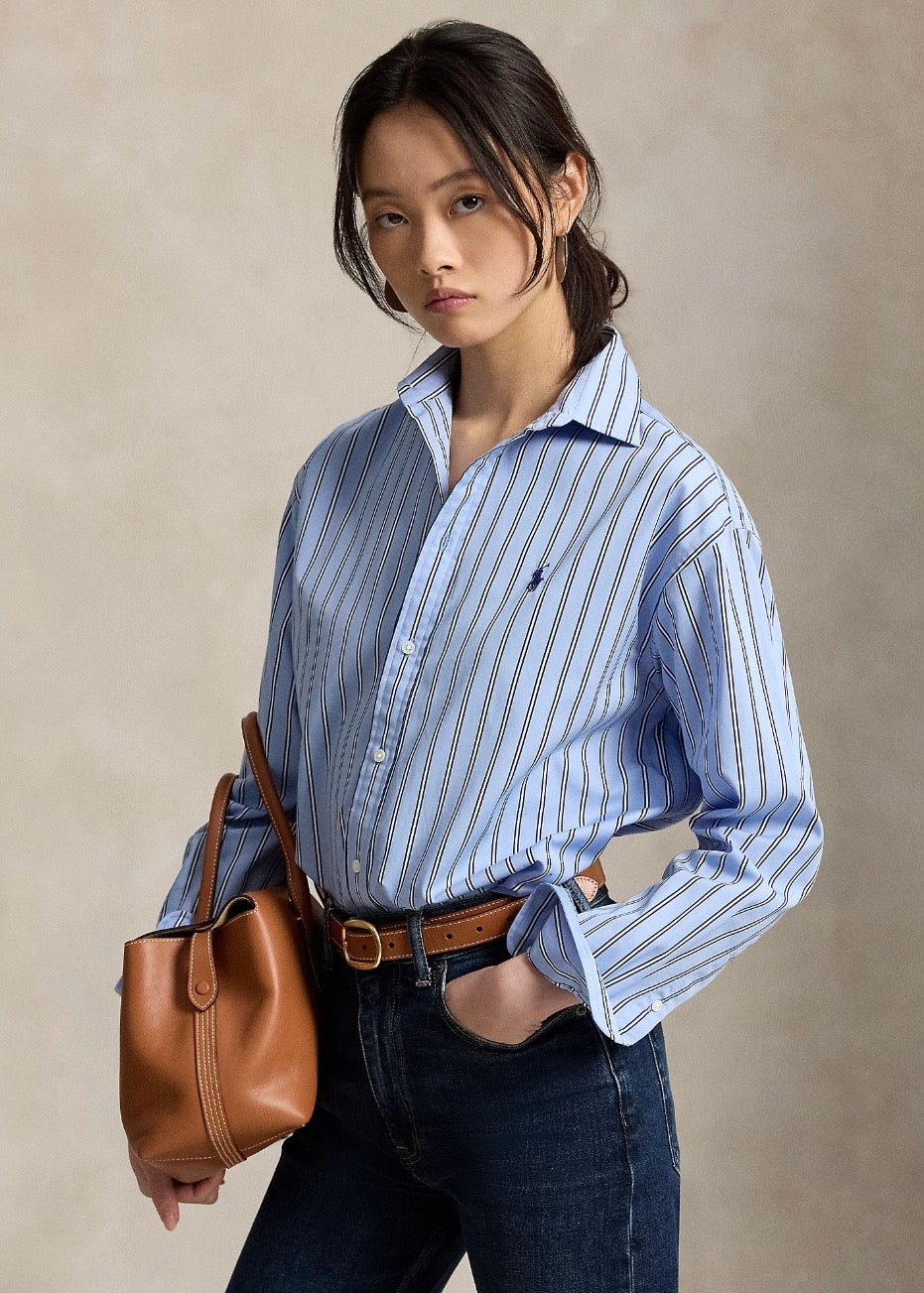 Relaxed Fit Striped Cotton Shirt Lt.Blue