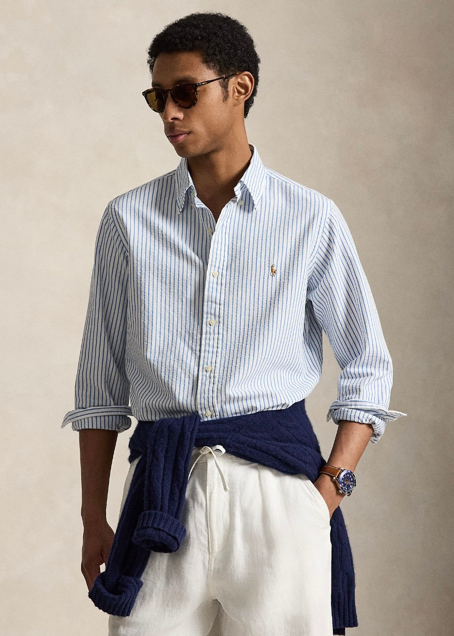 Custom Fit Seersucker Oxford Shirt Blue