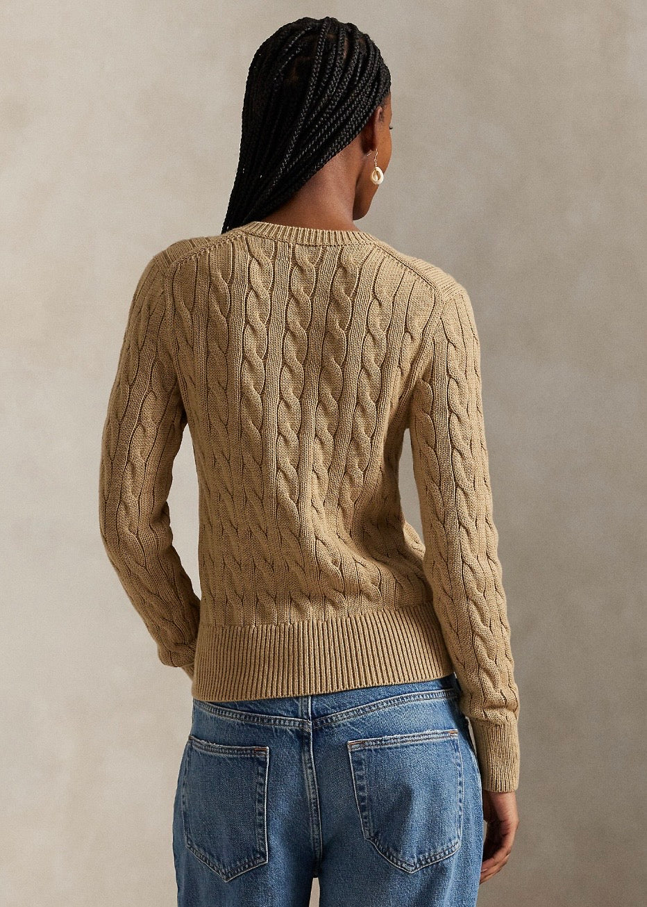Cable Knit Cotton Cardigan Vintage Khaki