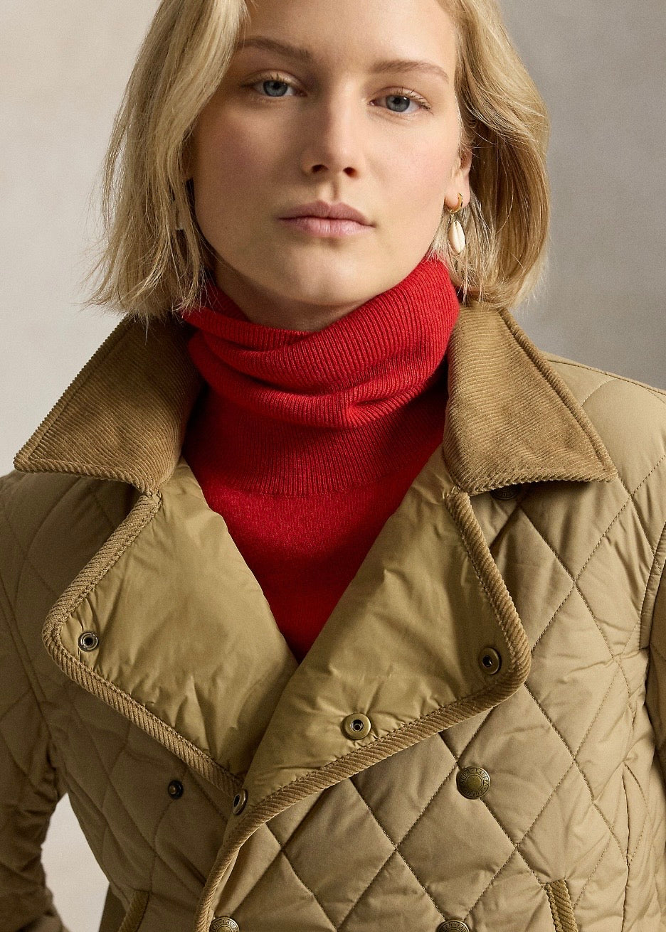 Double Breasted Quilted Jacket Desert Khaki