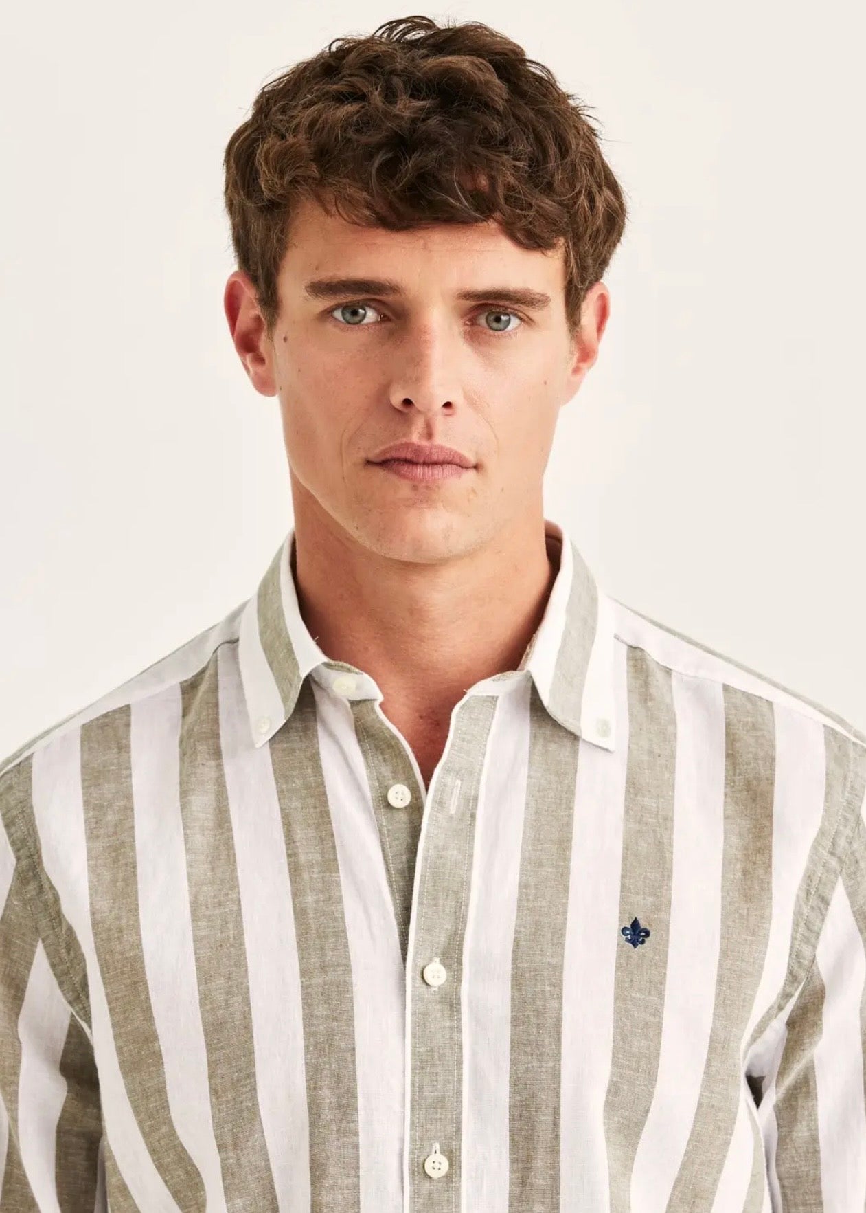 Douglas Linen Mix Stripe Shirt Olive