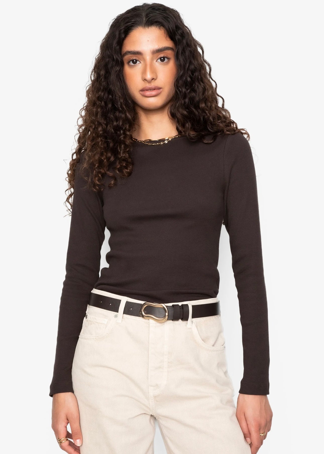 Petronella Rib boatneck Dark Brown