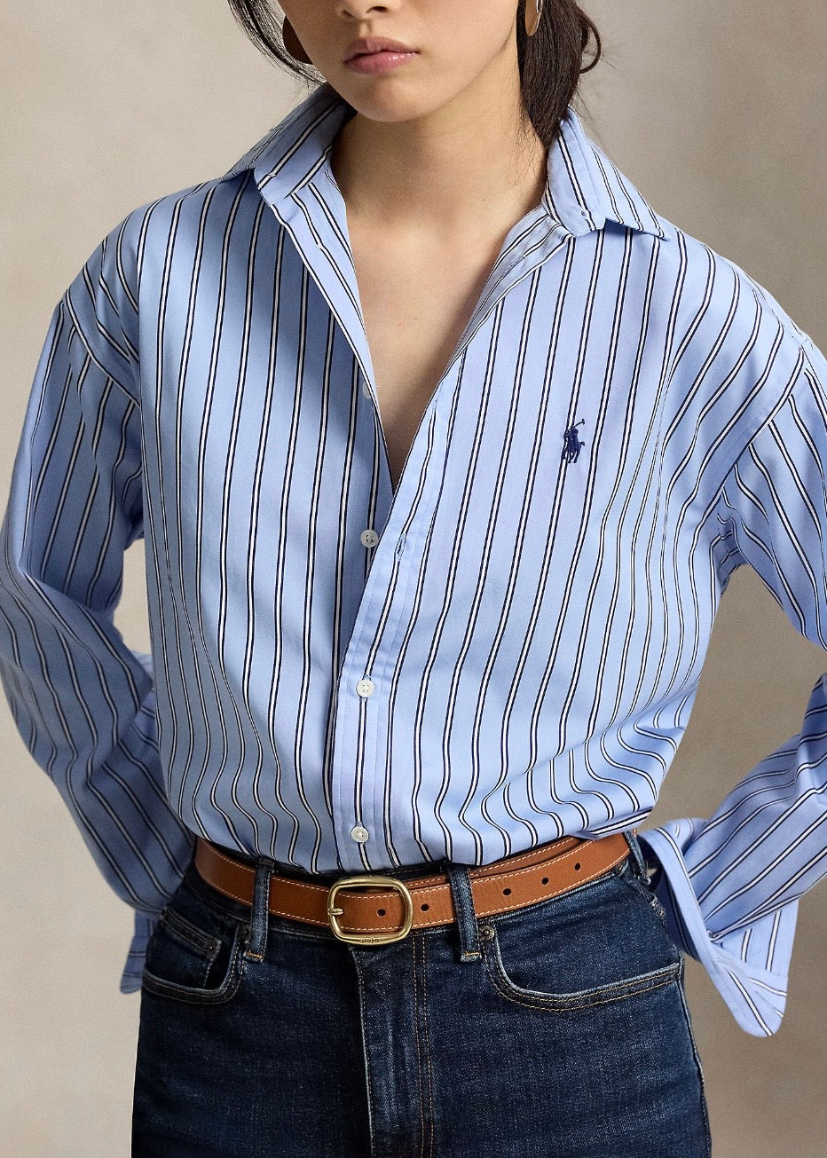 Relaxed Fit Striped Cotton Shirt Lt.Blue