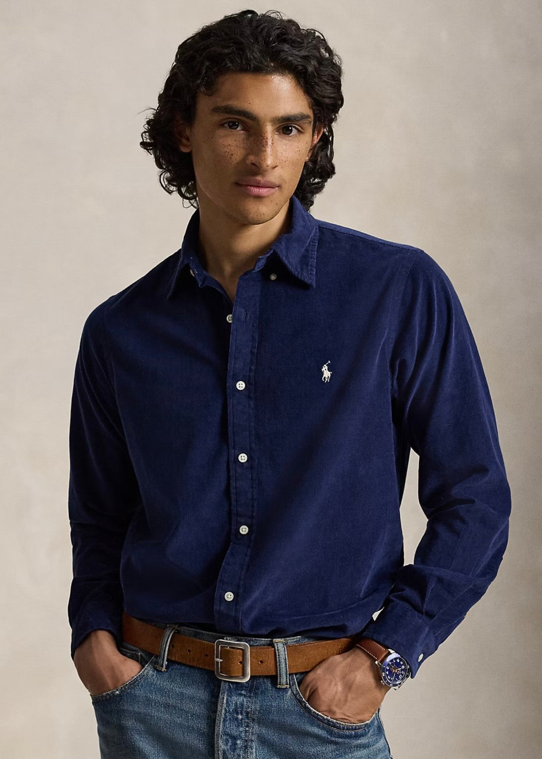 Custom Fit Corduroy Shirt Navy