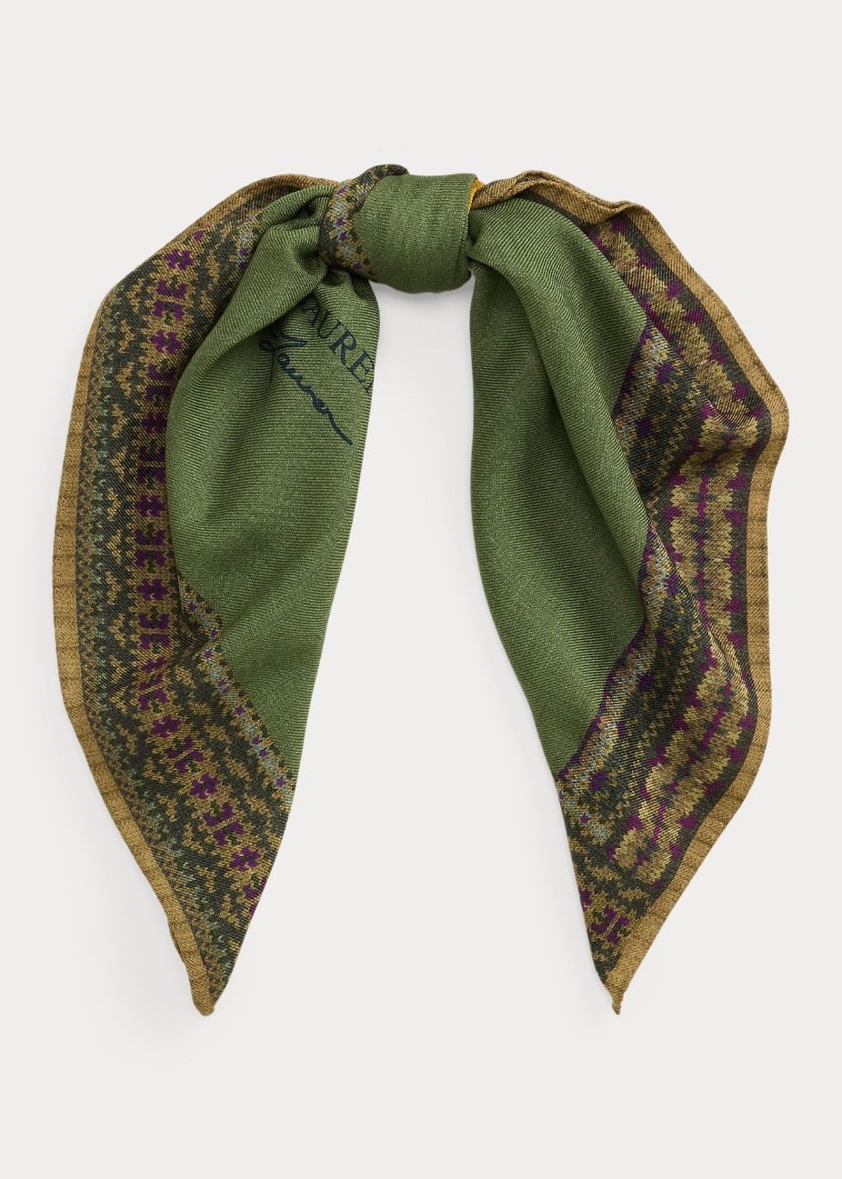 Polo Bear Wool Square Scarf Olive
