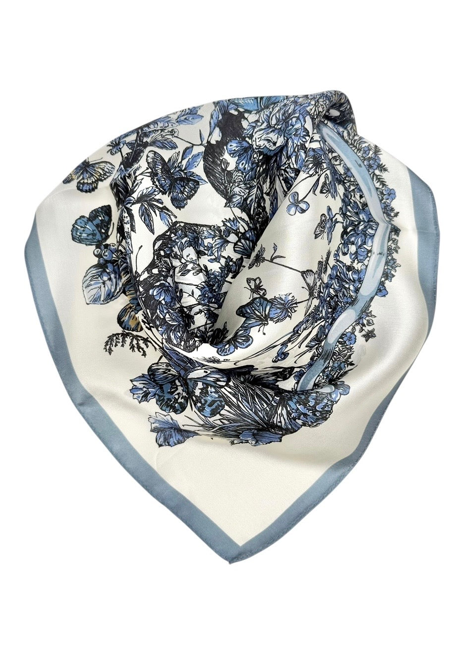 Silk Scarf Butterfly Blue