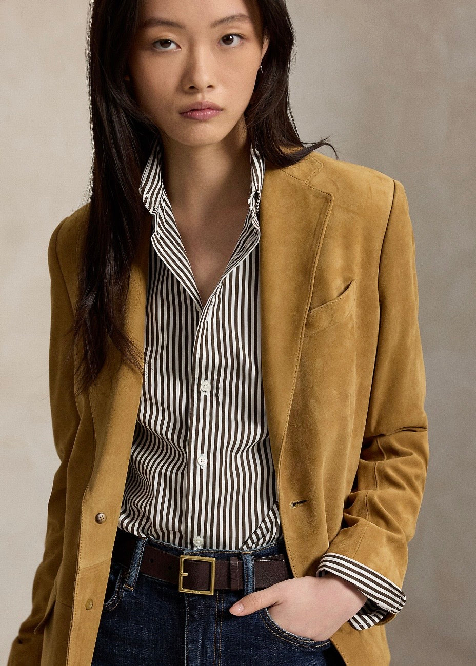 Relaxed Fit Striped Cotton Shirt Dark Brown