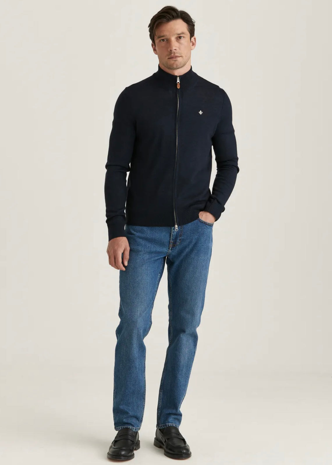 Morris Merino Zip cardigan - Navy