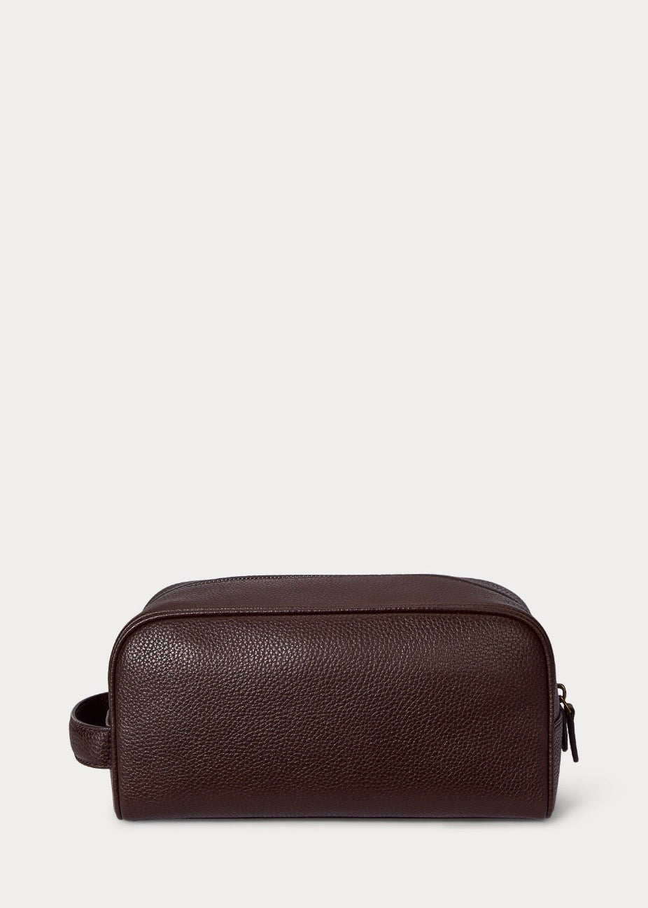 Pebbled Leather Travel Case Dark Brown