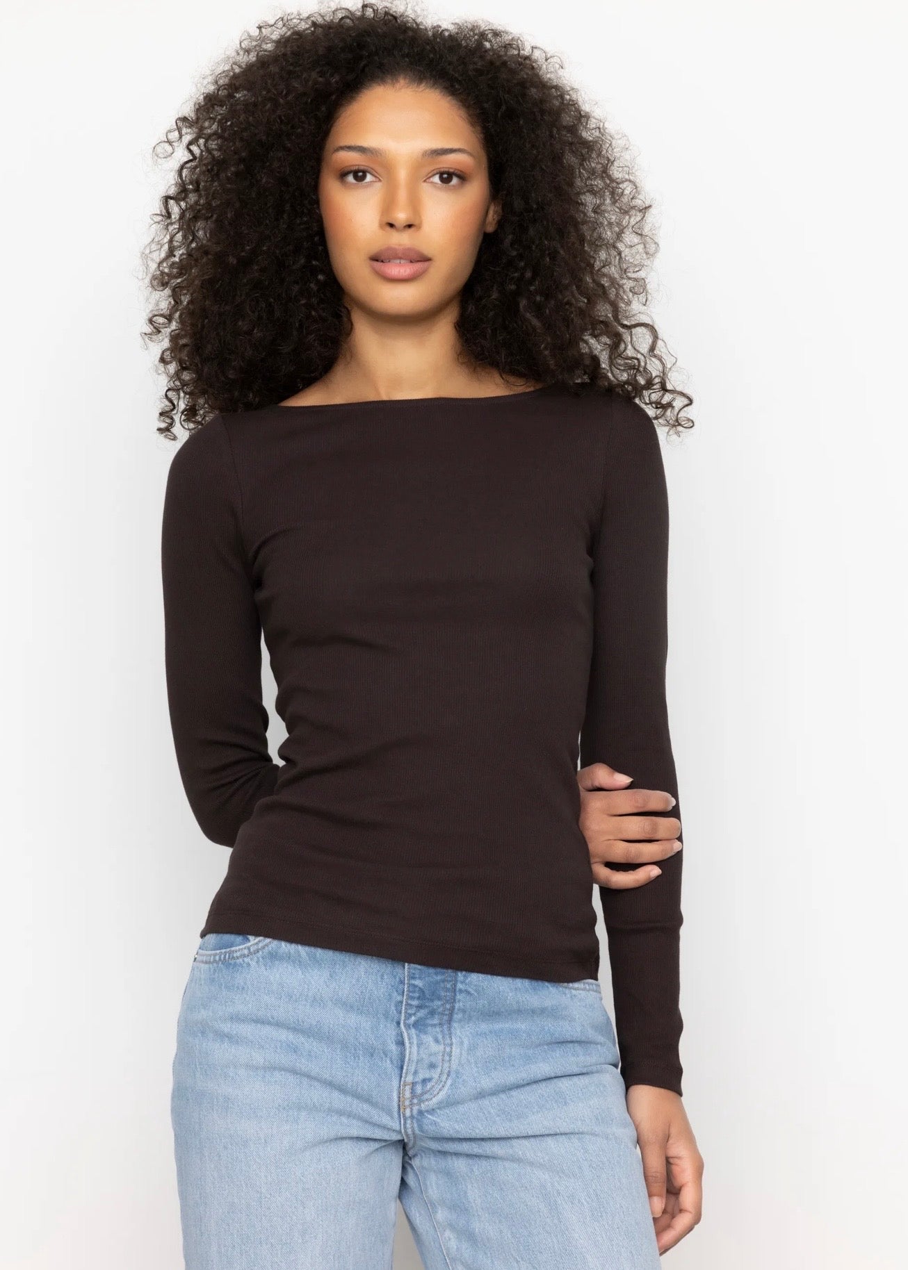 Petronella Rib Boatneck Dark Brown
