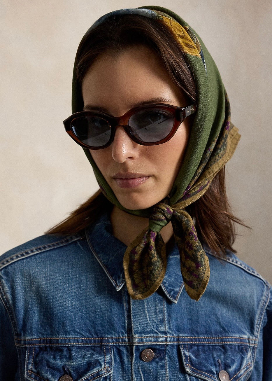 Polo Bear Wool Square Scarf Olive