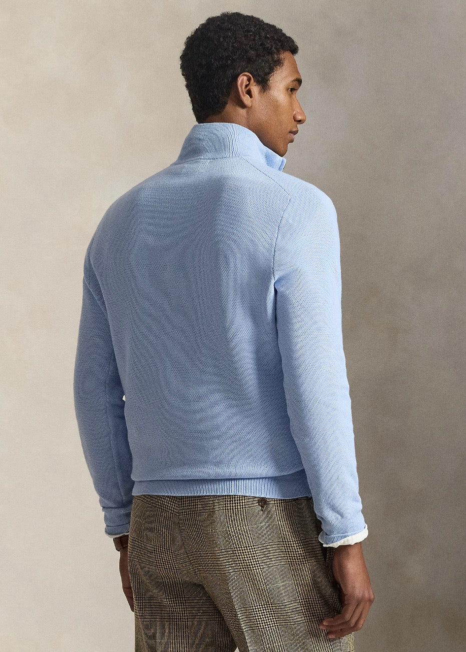 Mesh Knit Quarter Zip Office Blue