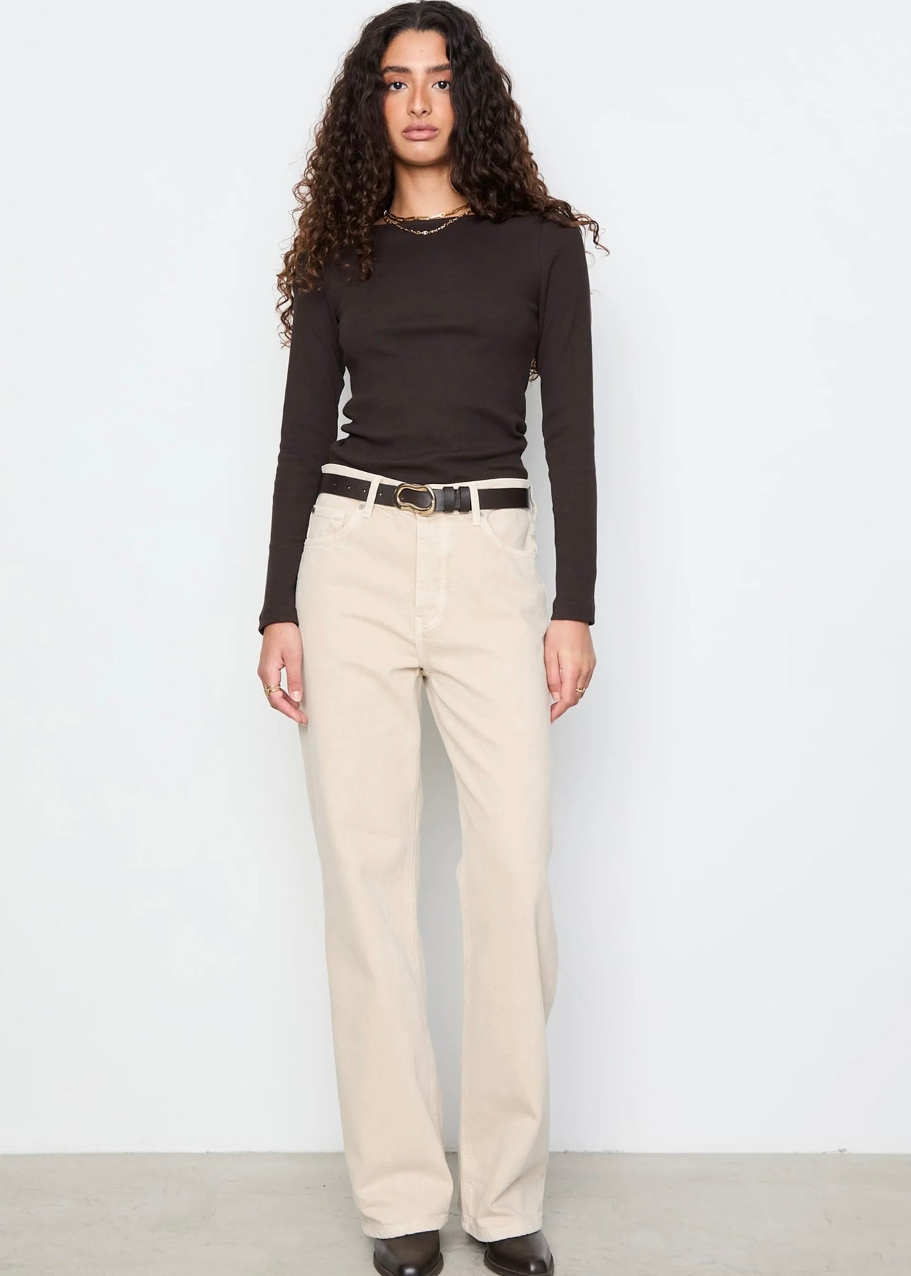 Petronella Rib boatneck Dark Brown