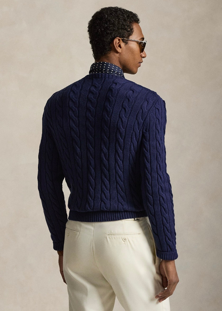 Cable Knit Cotton Sweater Navy