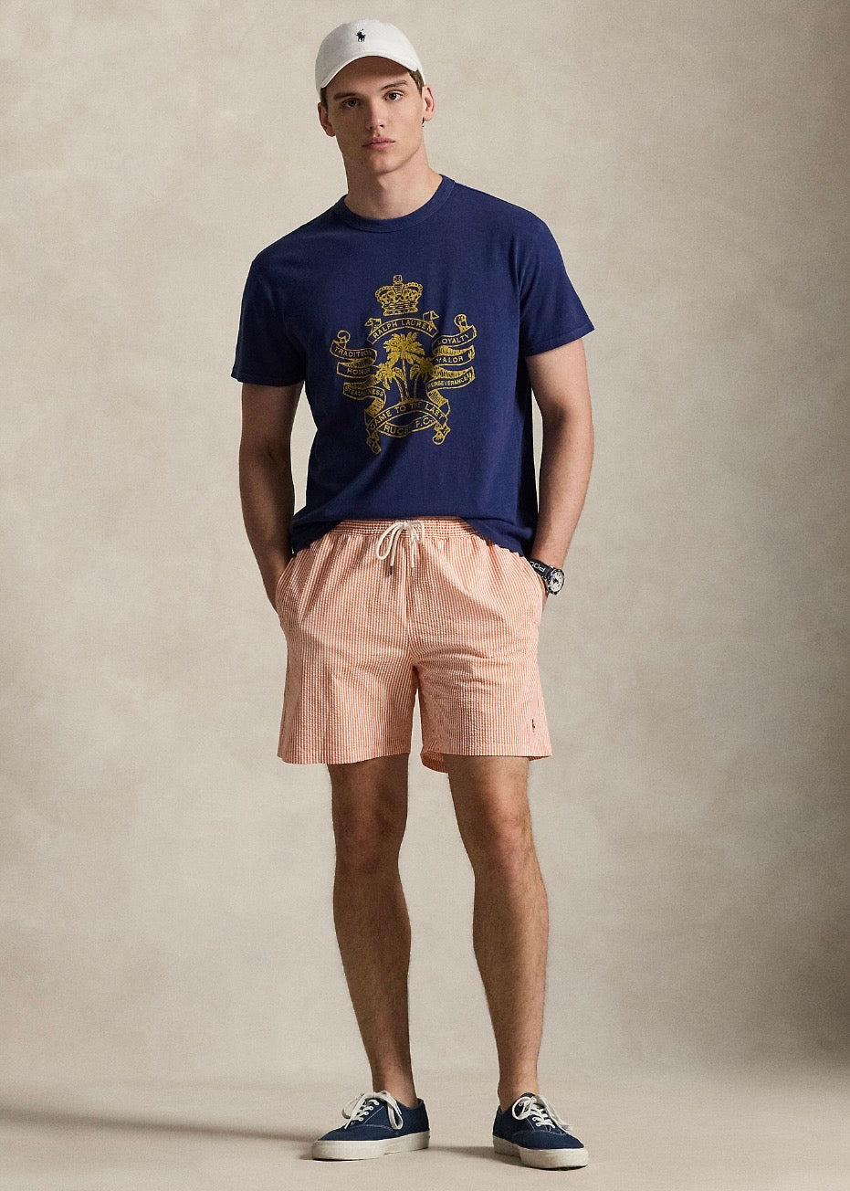 Traveler Swim Trunk Peach Seersucker