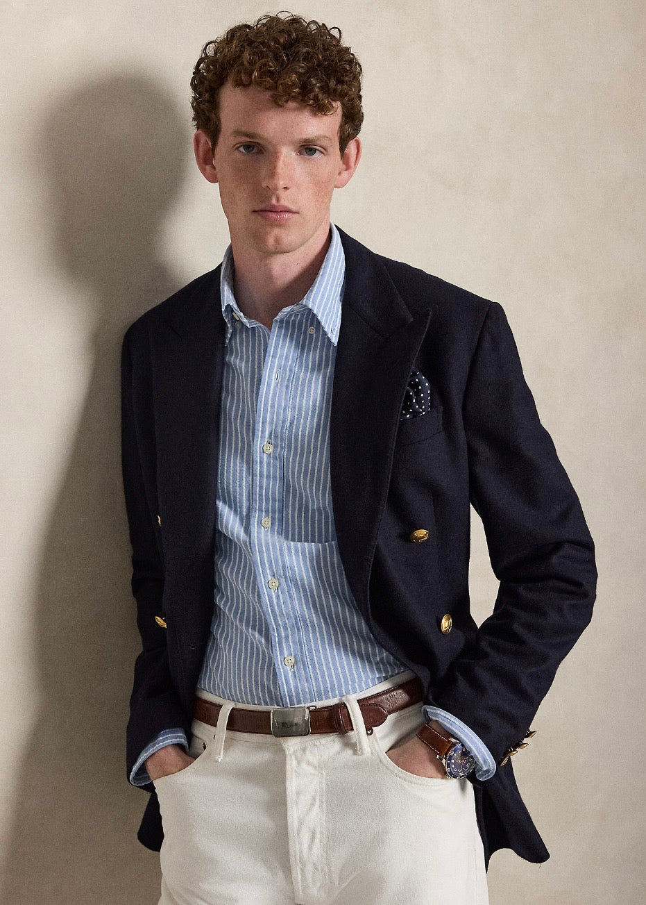 Custom Fit Seersucker Oxford Shirt Blue