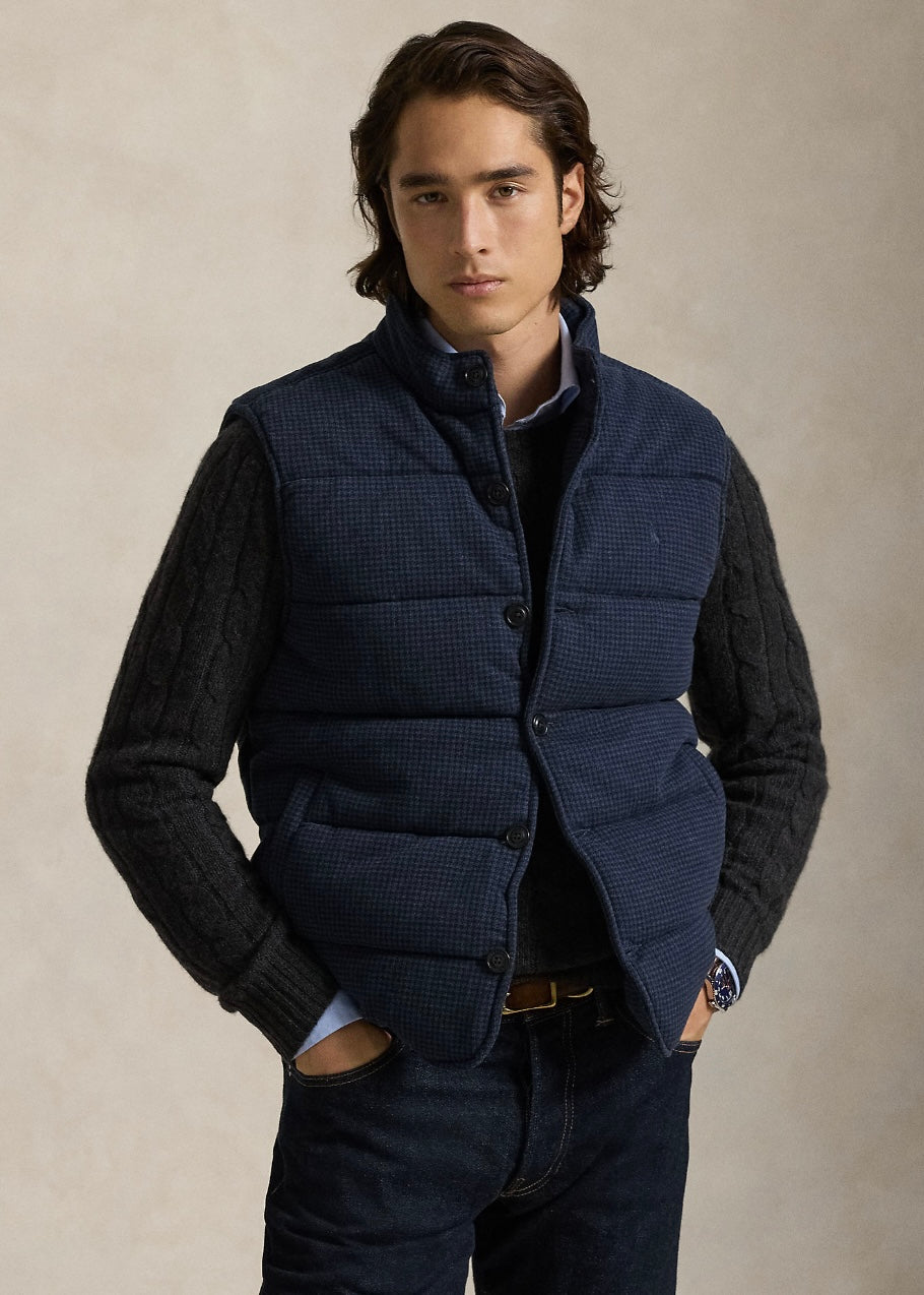 Houndstooth Print Rib Vest Winter Navy