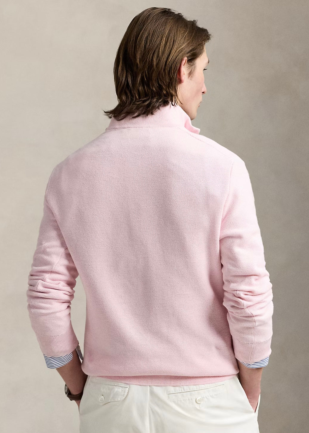 Mesh Knit Quarter Zip Ballet Pink