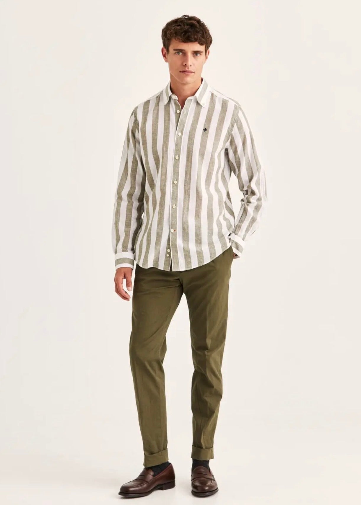 Douglas Linen Mix Stripe Shirt Olive