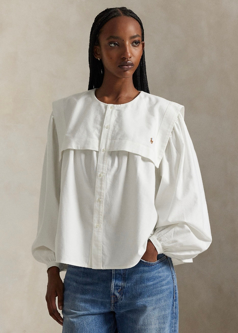 Bib Cotton Oxford Shirt White