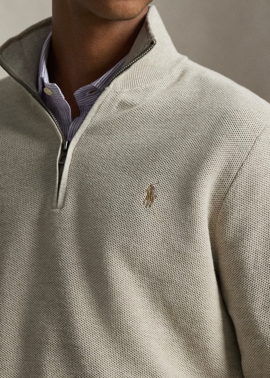 Mesh Knit Quarter Zip Light Walnut