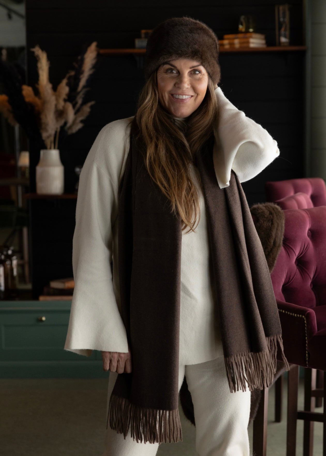 Ull/Cashmere skjerf Espresso
