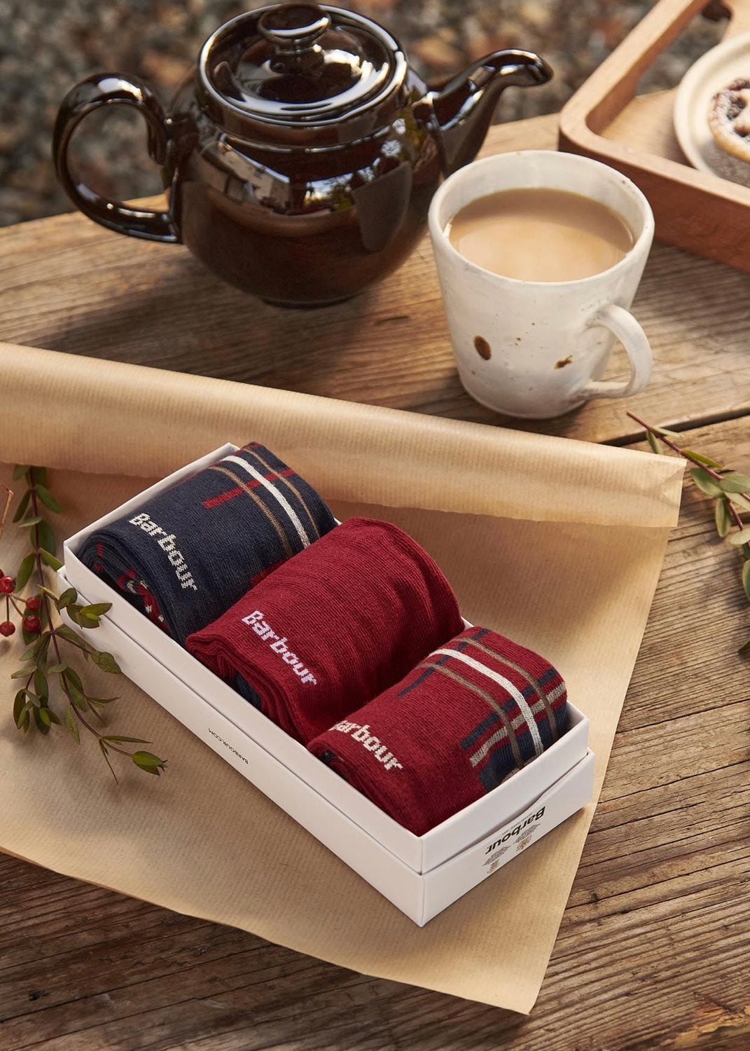 Barbour Tartan Sock box - Cranberry