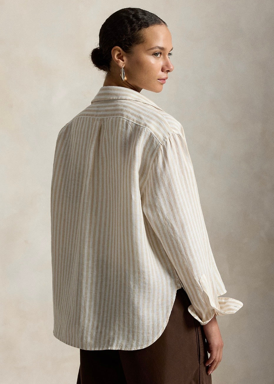 Wide Cropped Linen Shirt Dune Tan