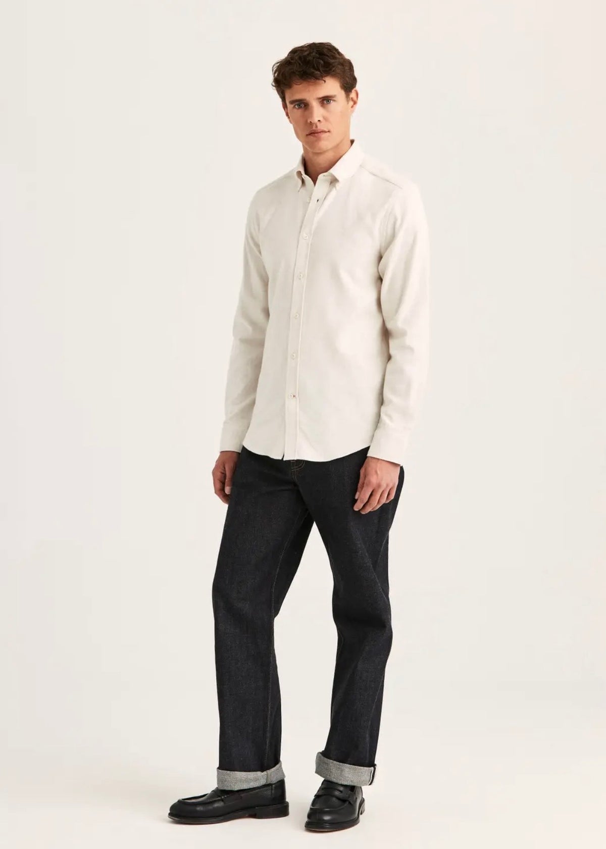 Flannel Herringbone Shirt Off White