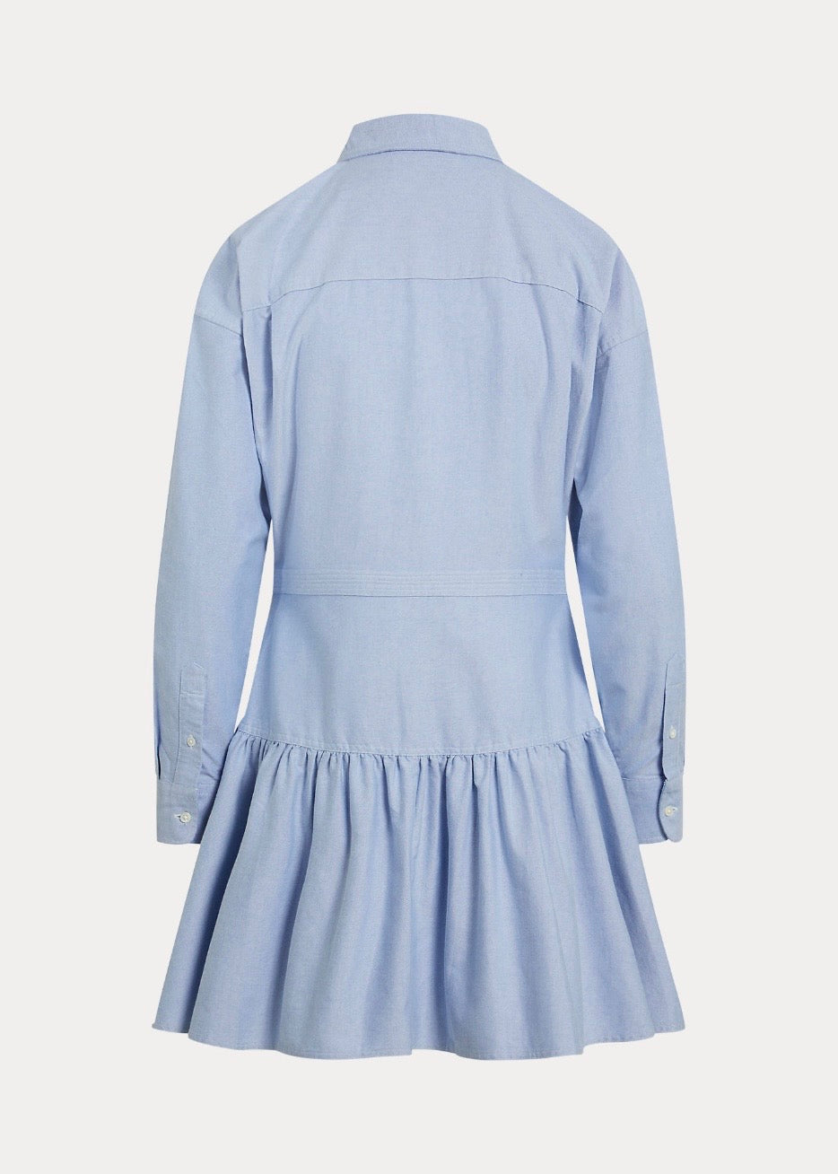 Cotton Oxford Paneled Shirtdress Blue