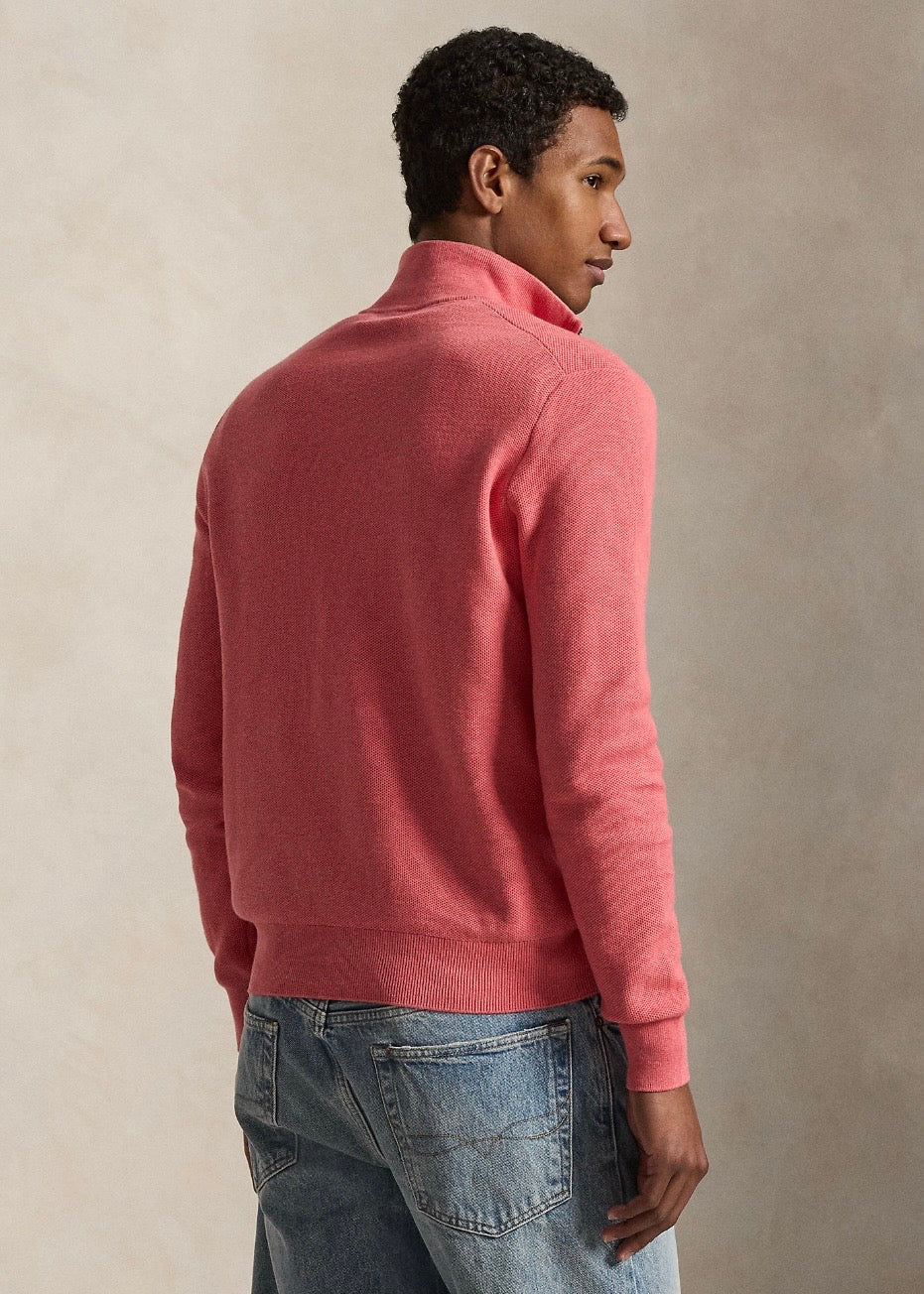 Mesh Knit Quarter Zip Cherry Pink Heather